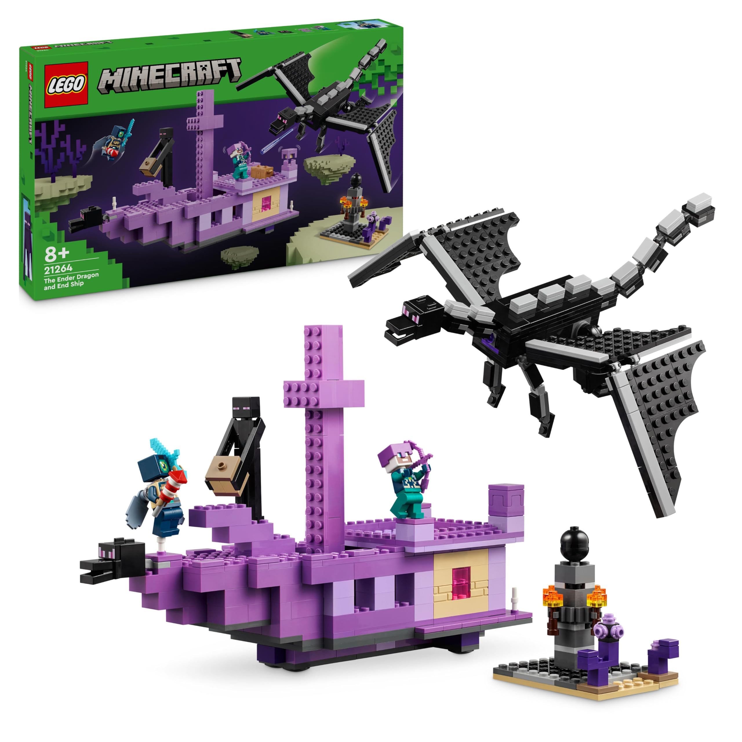 LEGO Minecraft Ender Ejderhası ve End Gemisi 21264-8 Yaş ve Üzeri Macera Oyunları Seven Çocuklar İçin Minecraft Video Oyununa Dayalı Yaratıcı Oyuncak Yapım Seti, Doğum Günü Hediyesi (657 Parça)