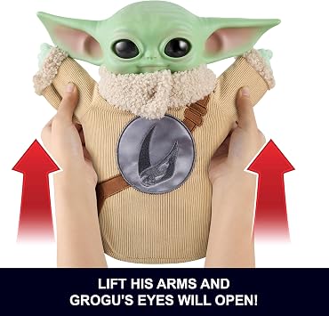 Mattel Star Wars The Mandalorian & Grogu Movie Pick-Me-Up Grogu 11-inch Tall Feature Plush with opening eyes Vinyl Head Soft Plush Body and Hands, JKN44