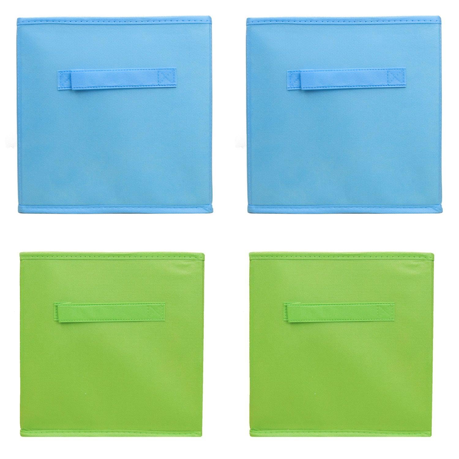 YöL Pack of 4 Folding Storage Cube Space Saver Tidy Home Bedroom Under Bed Playroom Toys - Foldable Clothes Boxes Home Drawer Organiser Baskets Green - Blue 25cm x 25cm