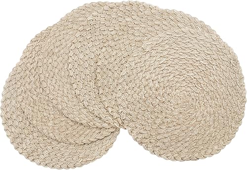 Miniatura 37 de Floroom Juego de 6 manteles individuales redondos trenzados de 15 pulgadas, lavables, resistentes al calor, de algodón, poliéster, para cocina, mesa