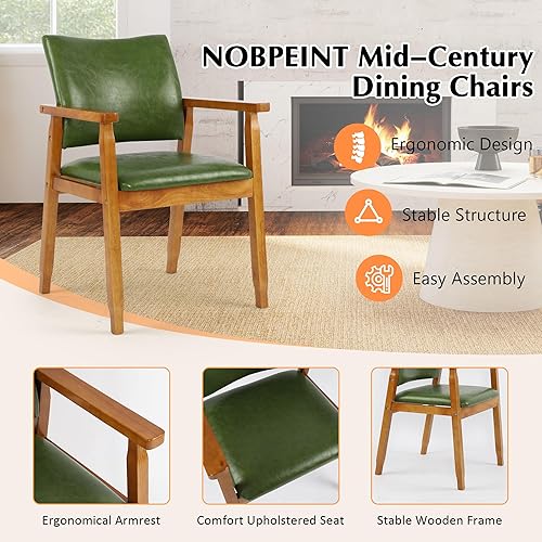 Miniatura 37 de NOBPEINT Mid-Century - Silla auxiliar de comedor con asiento de piel sintética en color negro, sillón en nogal, juego de 2 Negro