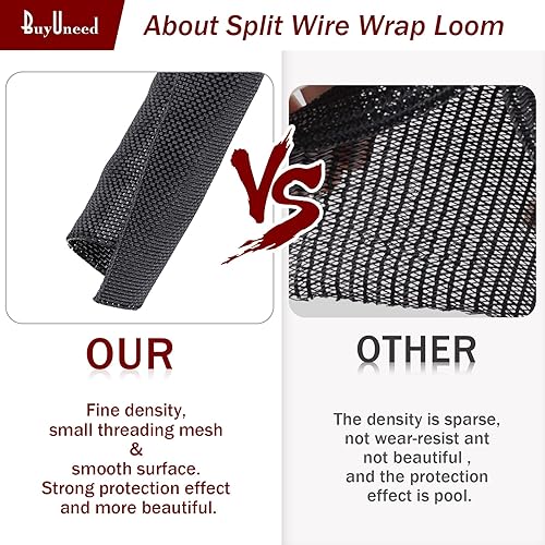 Miniatura 5 de Mangas de gestión de cables trenzados, color negro, protector de cable de tubería de telar de alambre, autoenvoltura (12 "-20 pies)