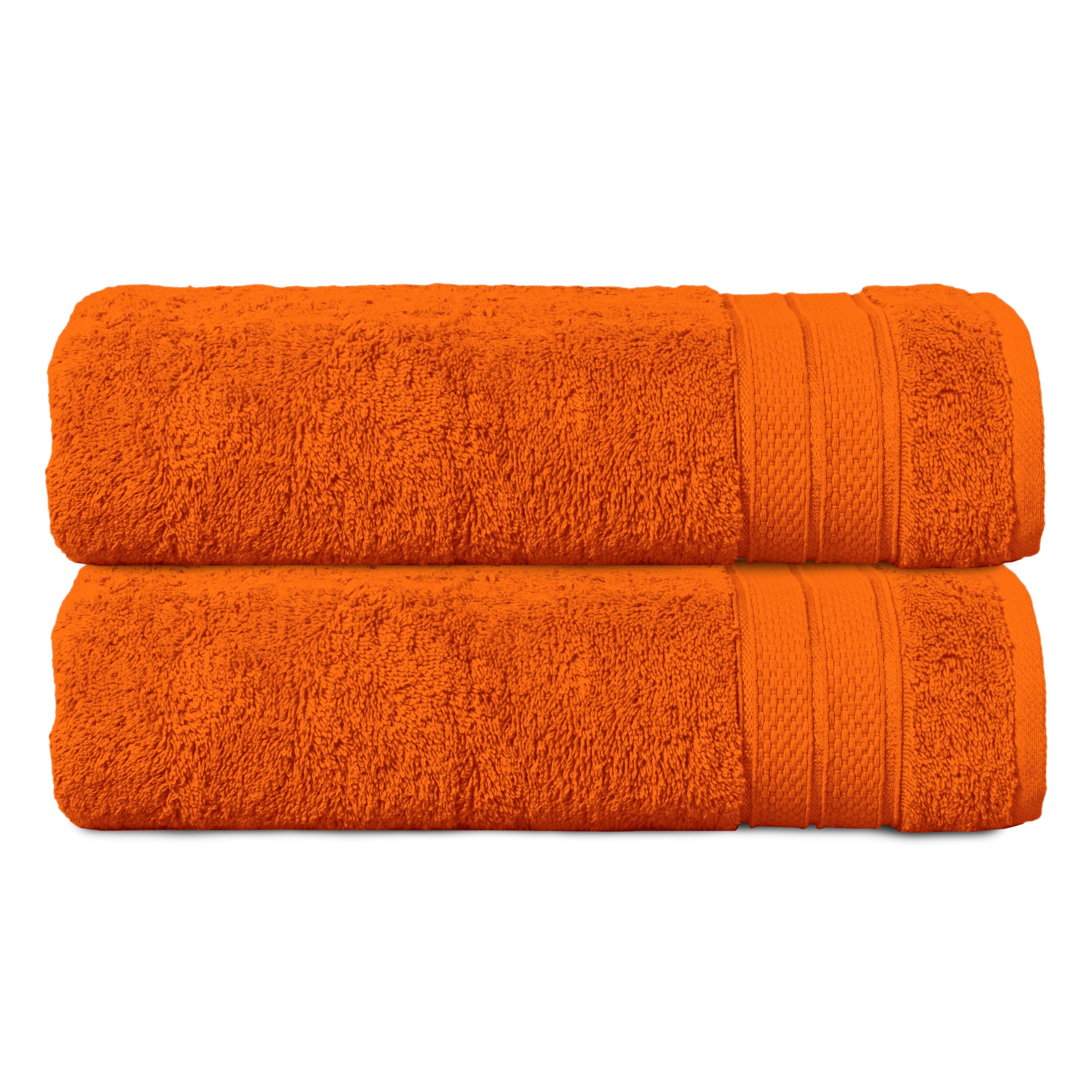 Elegant Comfort Three Line Popcorn Towel Set for Bathroom 27 x 54 inches, Premium Hotel Quality 2-PACK Bath Towels,100% Turkish Cotton, Soft and Durable, Quick Dry and Highly Absorbent, Vibrant Orange