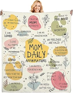 New Mom Gifts Blanket Mama Daily Affirmations Throw 50x60'', Postpartum Self Care Inspirational Gift for Mommy to Be, Birthday Christmas Blanket for Mom