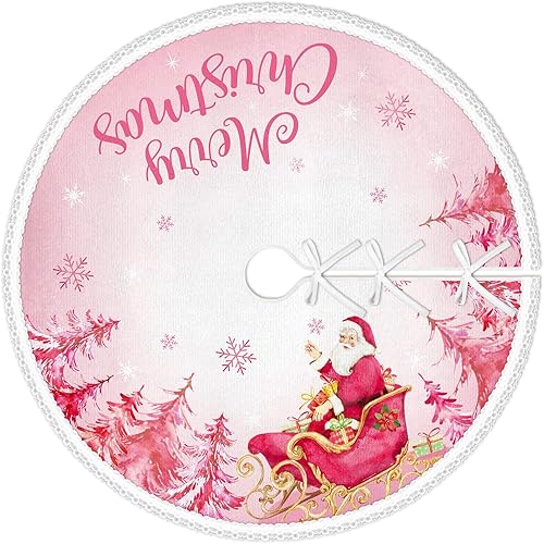 Falda de árbol de Navidad rosa de 48 pulgadas, tapete de terciopelo de dos capas para árbol de Navidad, regalo para decoración navideña, falda