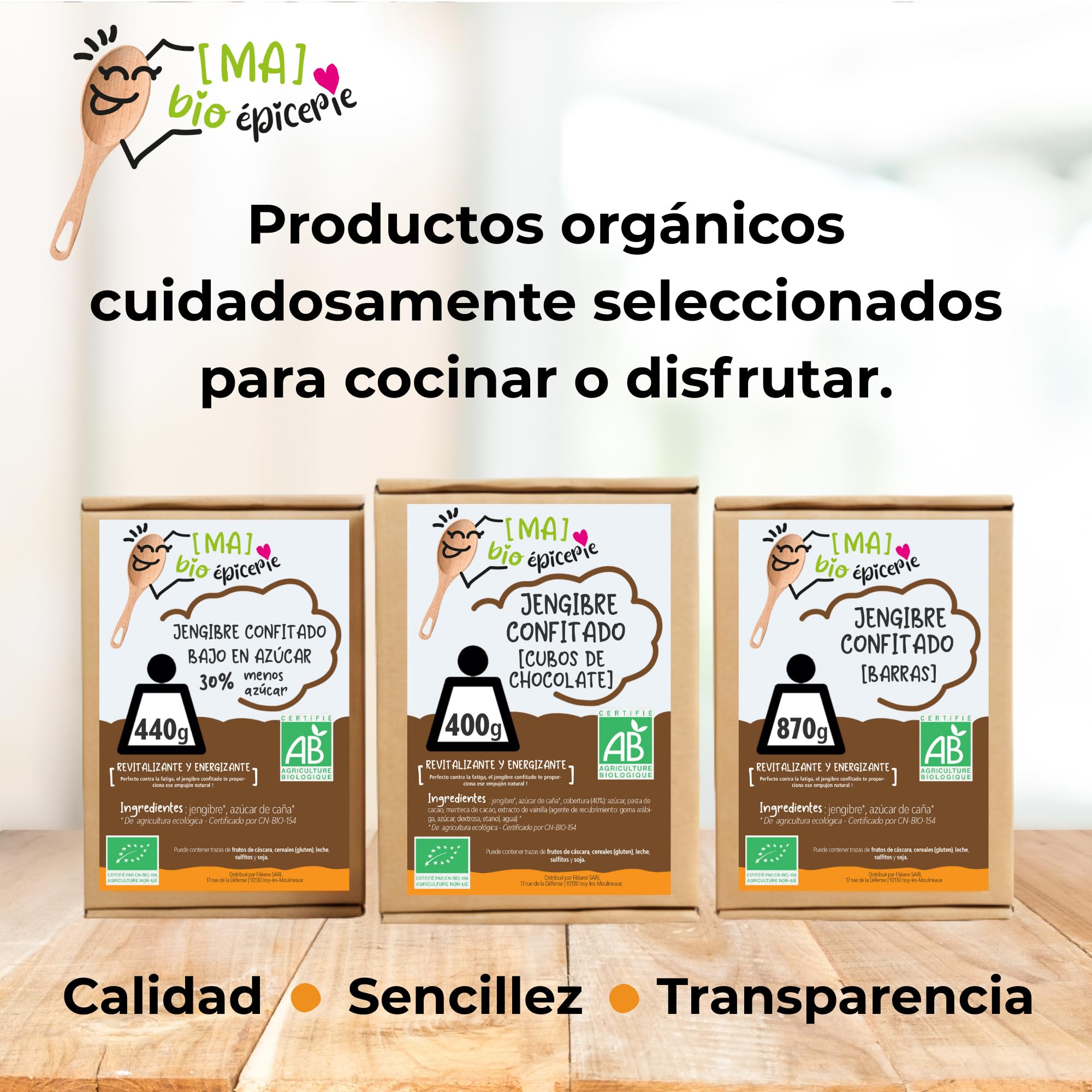 MA bio-épicerie - Jengibre Confitado Ecológico en Láminas 440 g - Jengibre Deshidratado a Granel sin Conservantes - Fruta Confitada Eco para Cocina y Degustación