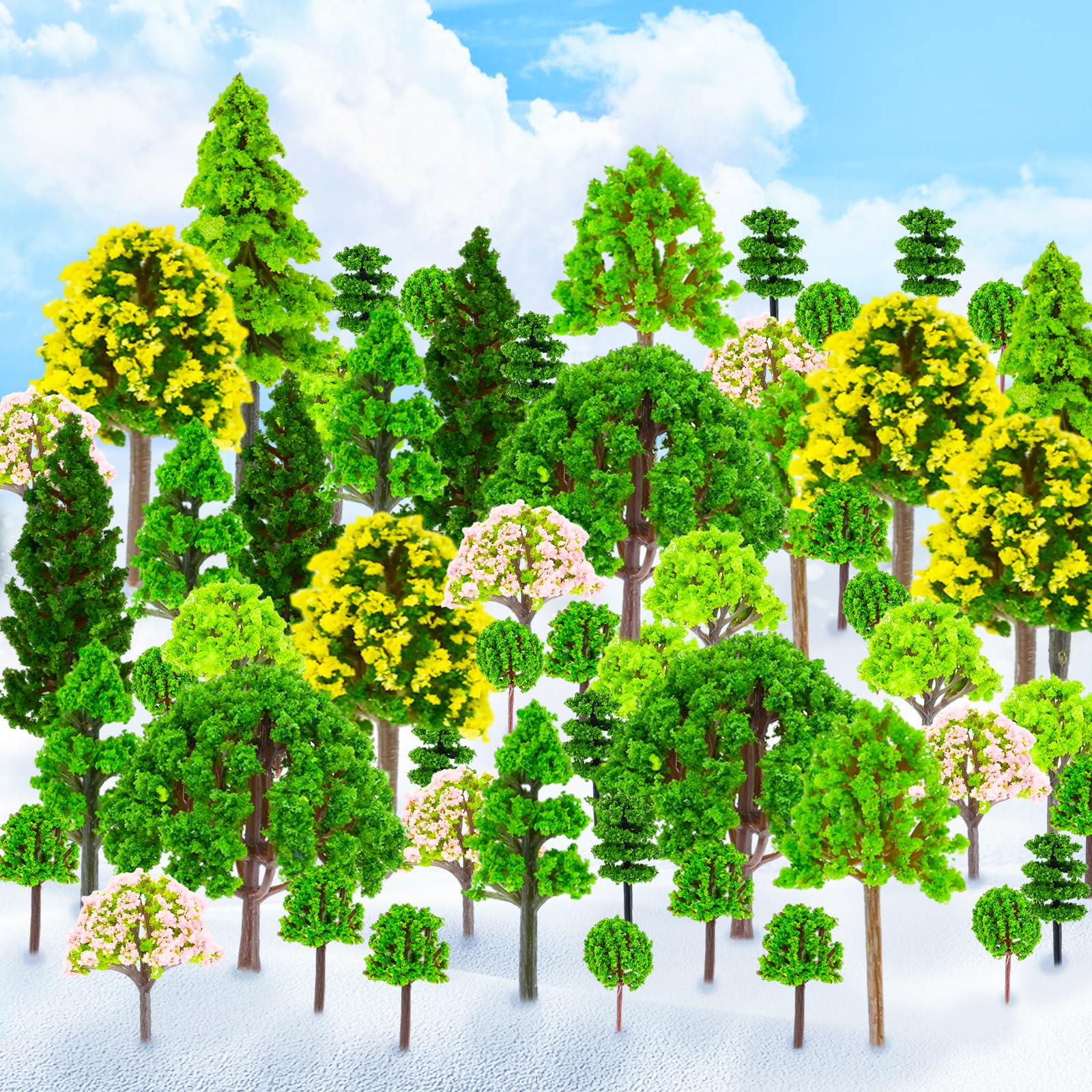 55 Pcs Miniature Trees Mixed Model Trees, Mixed Style Landscape Model Train Trees, Architecture Trees Building Model Sand Table, for DIY Miniature Landscapes Train Scenery Model, 11 Style (Multi)