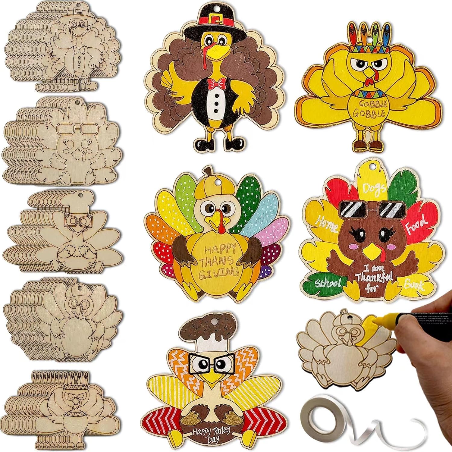 45 Sets Thanksgiving Turkey Craft Kits MakeATurkey Wooden