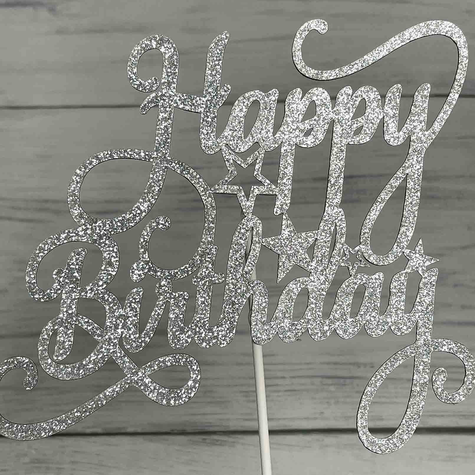 Decoración Para Tarta De Feliz Cumpleaños Con Purpurina Plateada, Decoraciones Para Fiestas De Cumpleaños, Para Adultos, Niños, Niños Y Niñas