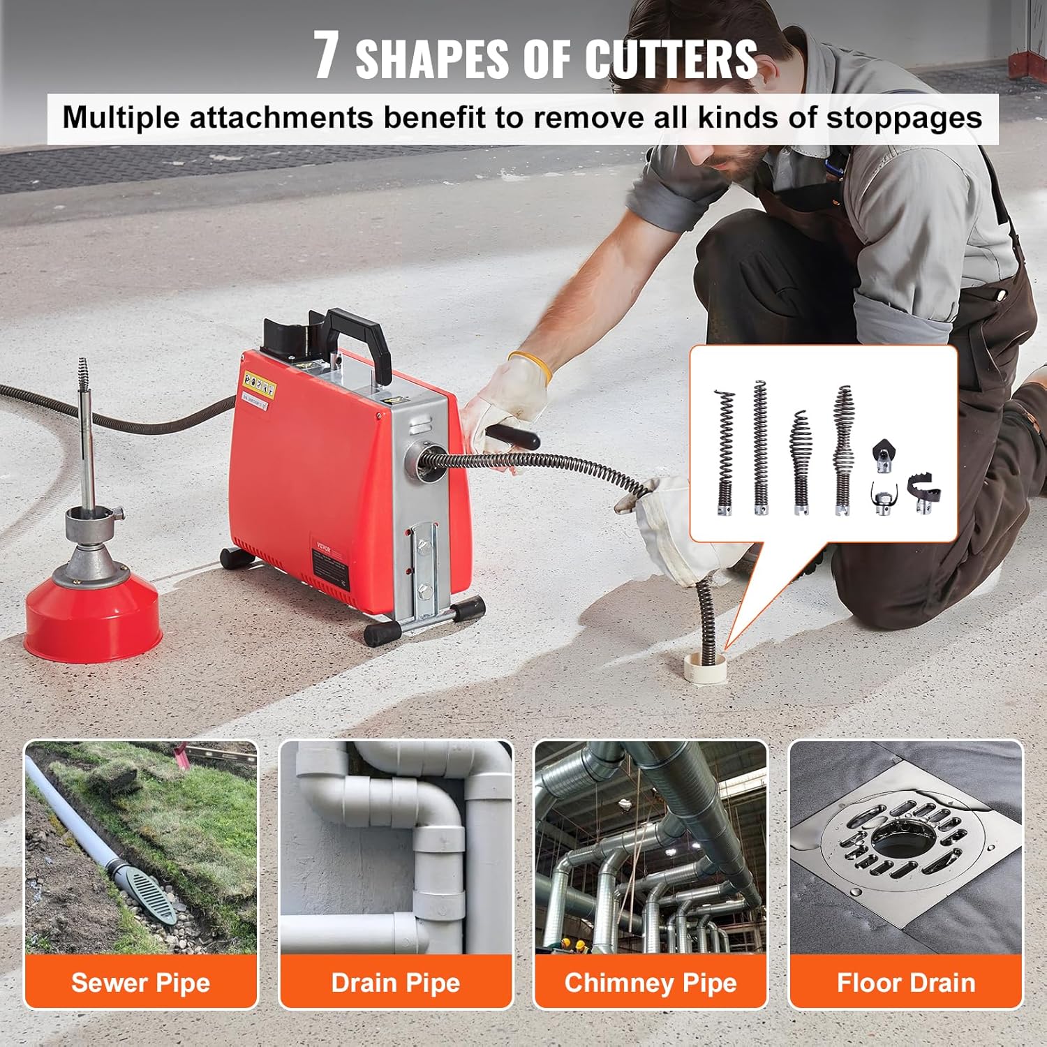 Seven different shapes of drain cleaner cutters