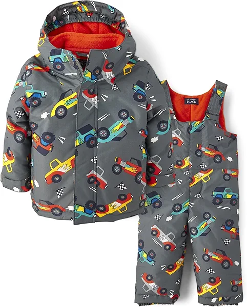 The Children's Place Baby Boys And Toddler 2 Piece Set Snowsuit, Jacket and Bib Overall PantDown Alternative Coat