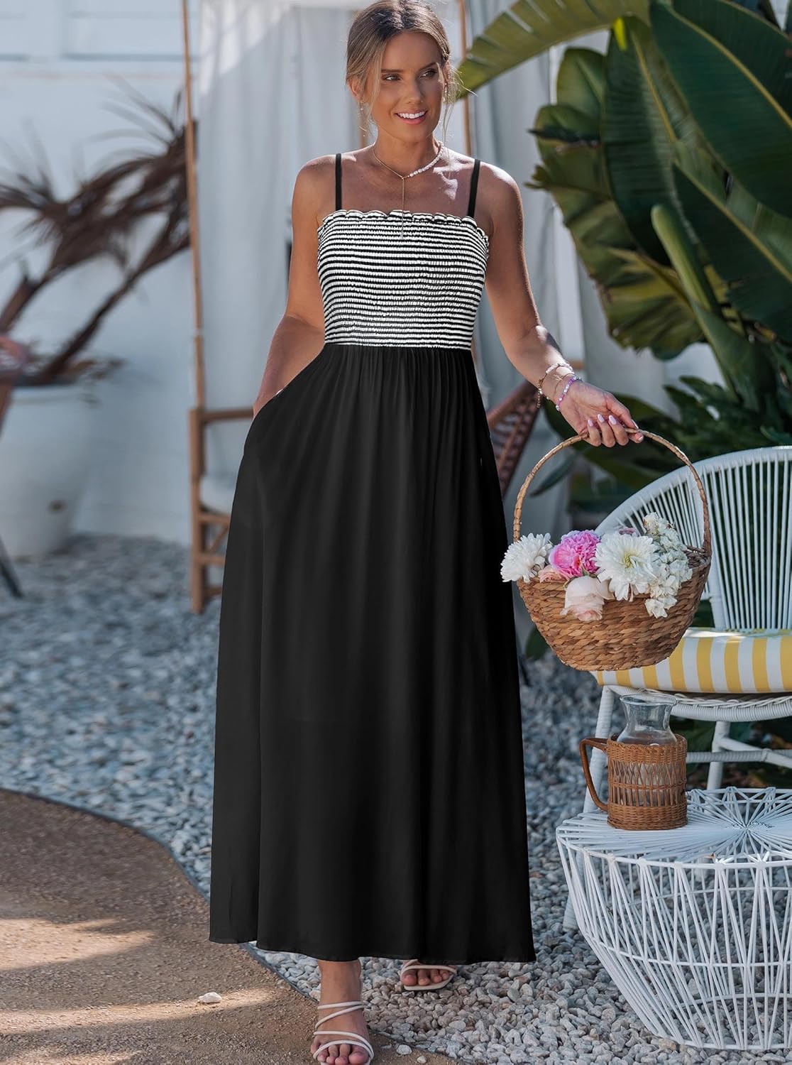 popvil Women Maxi Dress A-Line Spaghetti Strap Summer 2026 Sun Long Dress Boho Casual Flowy Smocked Sleeveless Dress - Image 6