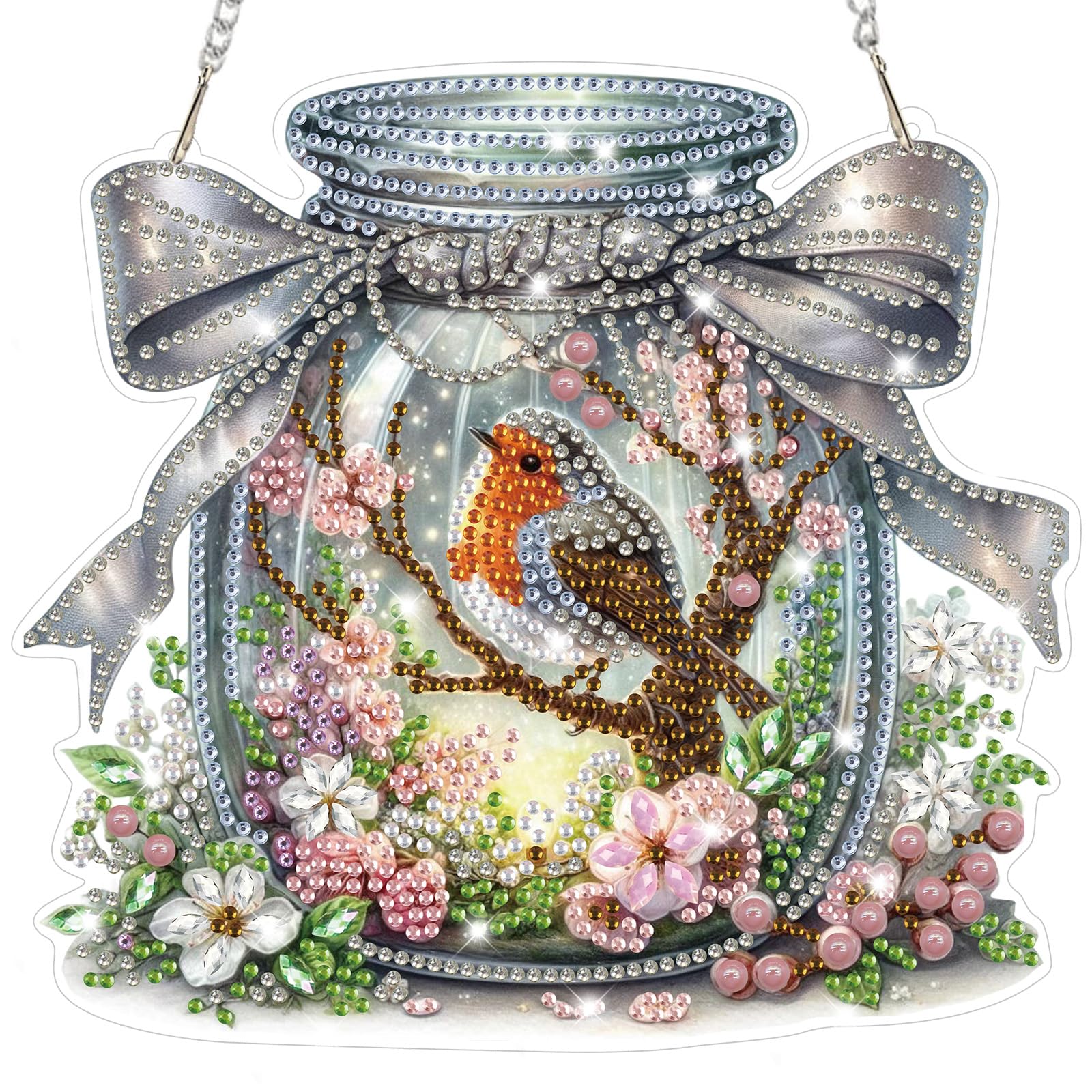 Lxmsja Birds Diamond Art Hanging Kits for Adults, Diamond Art Suncatchers Bird, 5D Special Shape Diamond Painting Pendant Window Ornament Gifts for Home Wall Garden Decor