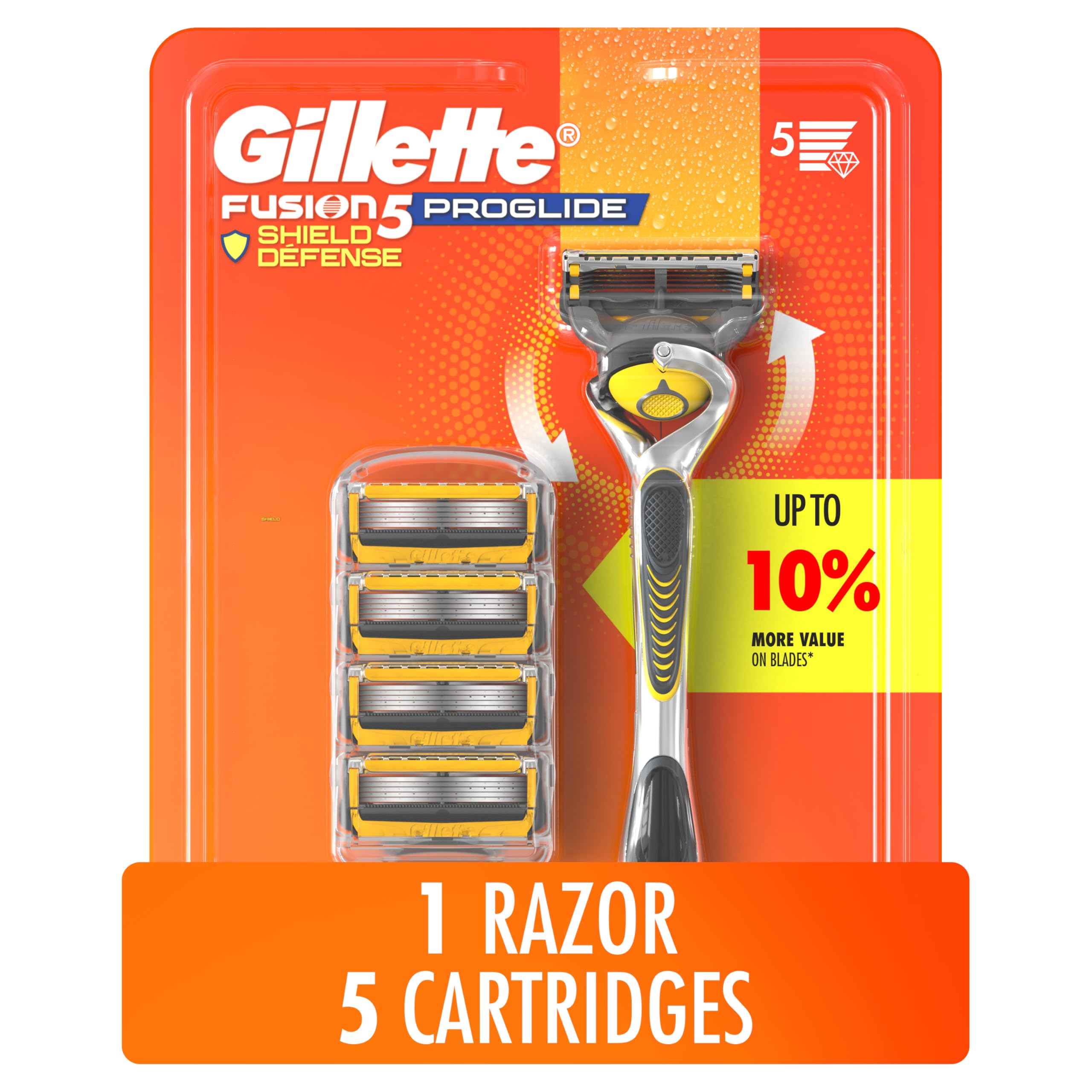 Gillette ProShield Mens Razor, 1 Handle + 5 Blade Refills, 1 Count (Pack of 1)