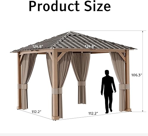 Miniatura 4 de Gotland Cenador de techo rígido de 10 x 10 pies, pérgola de doble techo de metal de acero galvanizado para exteriores, con cortinas y malla para