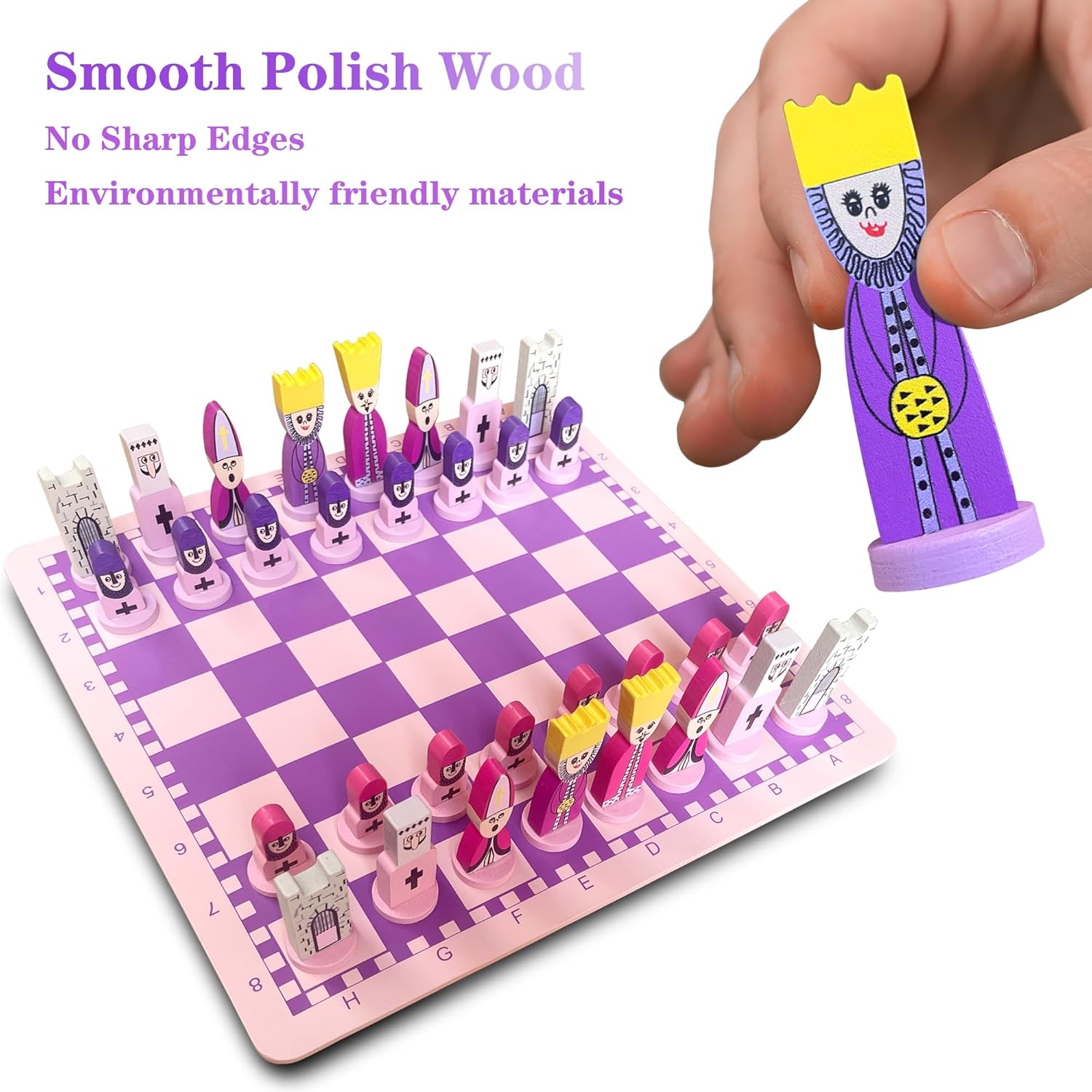 Cartoon Chess Set for Kids: JORMONY 11.8" Pink Chess Board Themed Chess Kids Chess Sets for Beginners No Stress Chess Wooden Board Games Educational Toy Boys Girls for Family School