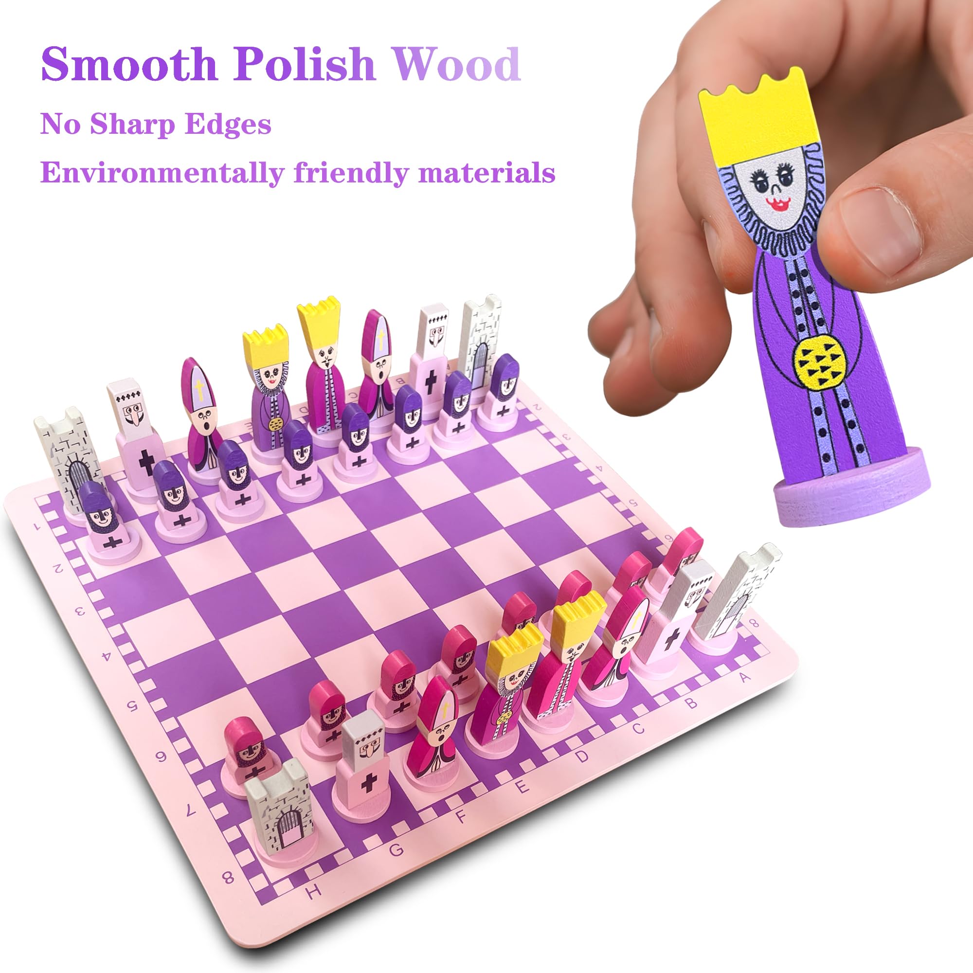 Juego de ajedrez de dibujos animados para niños:  de 11.8 pulgadas, tablero de ajedrez rosa con temática de ajedrez para niños, juegos de ajedrez para principiantes, sin estrés, juegos de mesa 3