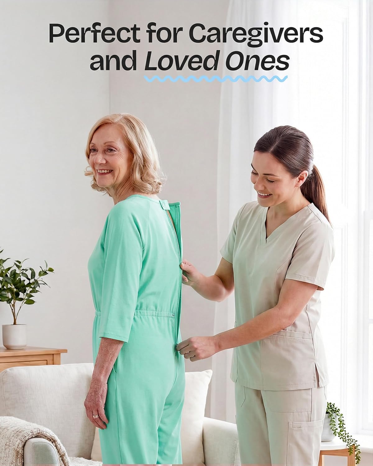 Ovidis Dementia Clothes Carrie – Green – L – Alzheimer Anti-Strip Jumpsuit for Women – Dementia Products for Elderly with Back Zipper and Incontinence Protection – Alzheimers Products for Elderly