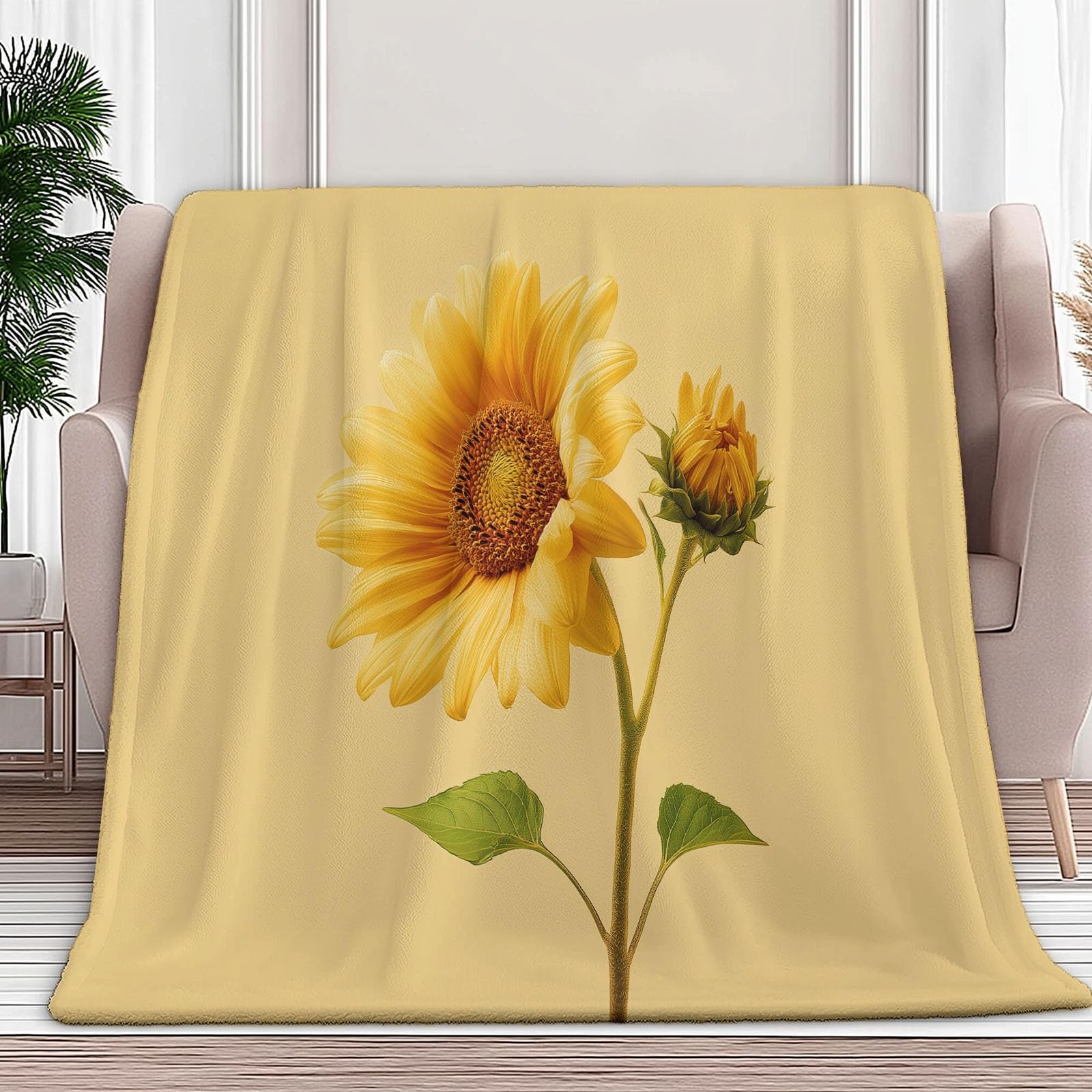 Couverture plaid polaire tournesol jaune chaude et douce 180x220 cm pour bébé
