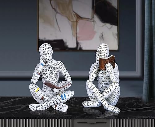 Miniatura 2 de Figura decorativa de lectura de pulpa para mujer, estatua de pensador, escultura moderna de arte abstracto, escultura de resina, figuras de lectura