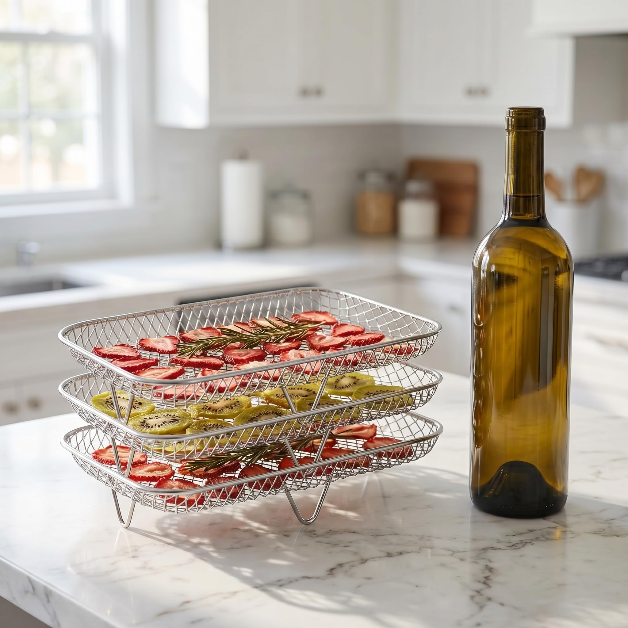 Accessori per Friggitrice ad Aria, Griglia 3 Strati Impilabile in Acciaio Inossidabile Compatibile con Ninja AF300EU/AF400EU/Cookwise, Ideale per Patatine, Carne, Verdure