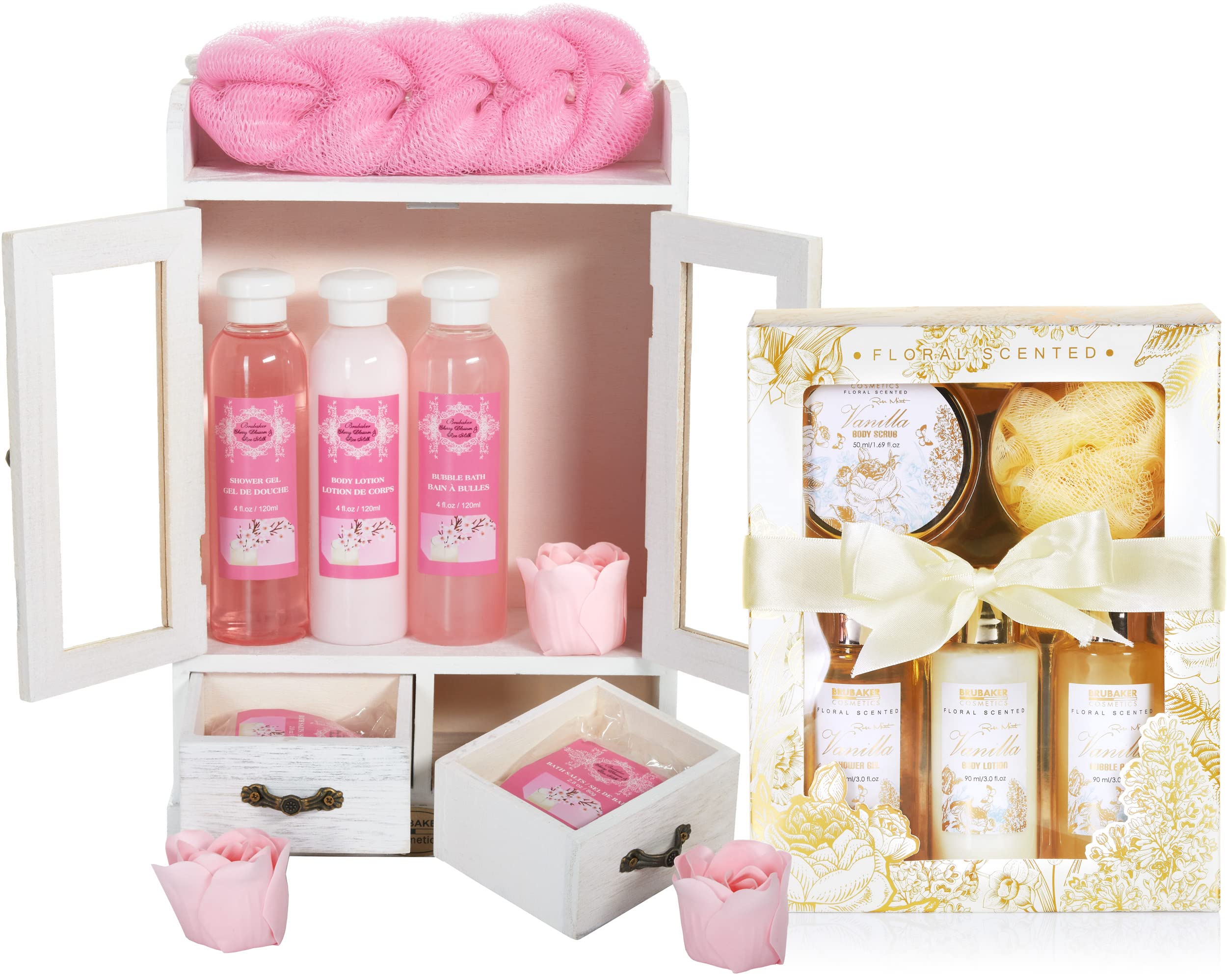 BRUBAKER Cosmetics Set de Cuidado 2 en 1 - Grande 15 piezas Kit de Bienestar - Set de Ducha y Baño para Mujer - Regalo de Belleza con Gabinete de Madera Deco - Vainilla Rosa Menta — view 19