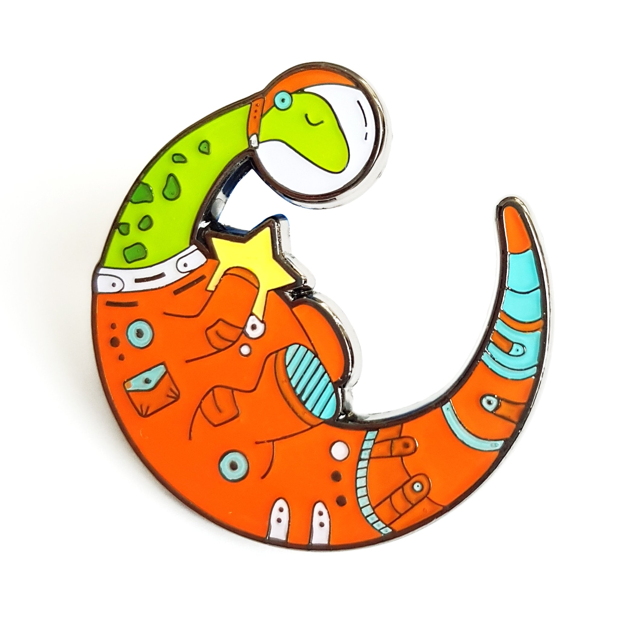 Dino-Astronaut Anstecknadel – Süßer Emaille-Pin Mit Stern, 35 Mm, Nickelfrei