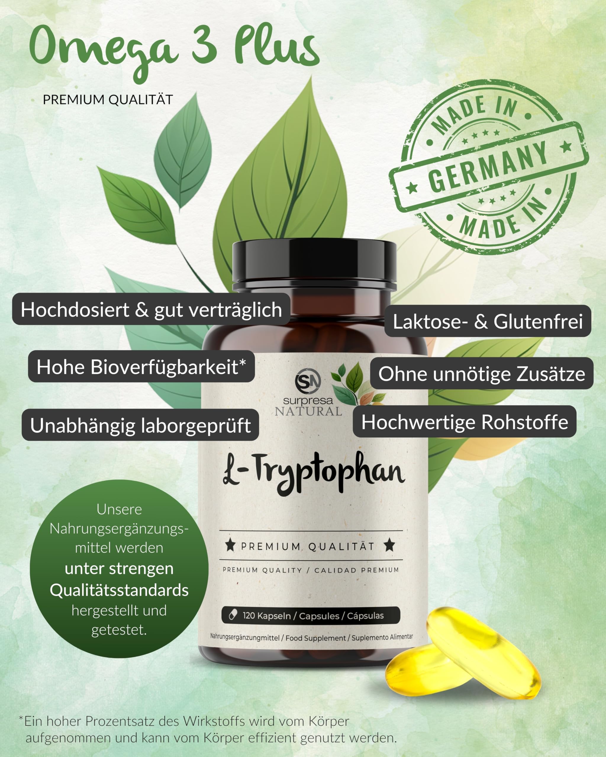 Omega 3 Kapseln hochdosiert I 1x 120 Kapseln I 1000mg Fischöl pro Kapsel I 500mg EPA & 250mg DHA pro Kapsel I Essentielle Fettsäuren I Laborgeprüft, laktosefrei & glutenfrei