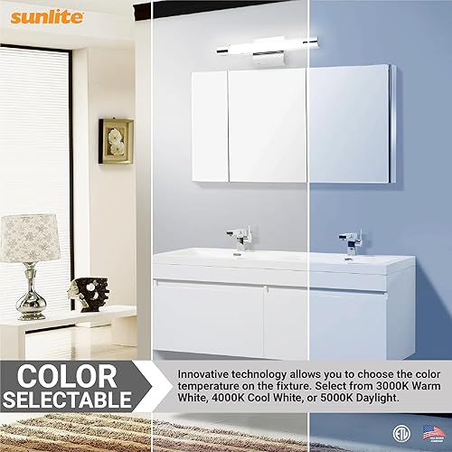 Miniatura 5 de Sunlite 81132 - Lámpara de tocador lineal LED de 18 pulgadas, 20 vatios, 1600 lúmenes, color seleccionable 30K/40K/50K, regulable, certificación