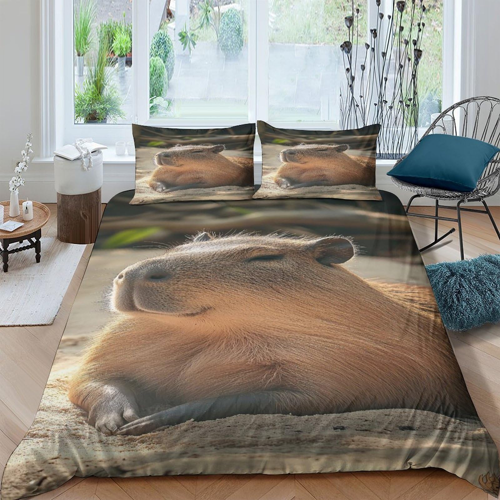 Ctjqhvkz Style-10 3D Printed Capybara Animal Fitted Sheet Microfiber Soft Non Slip Nature Forest Bed Cover For Bedroom Guest Room Easy Care Single（135X200cm）