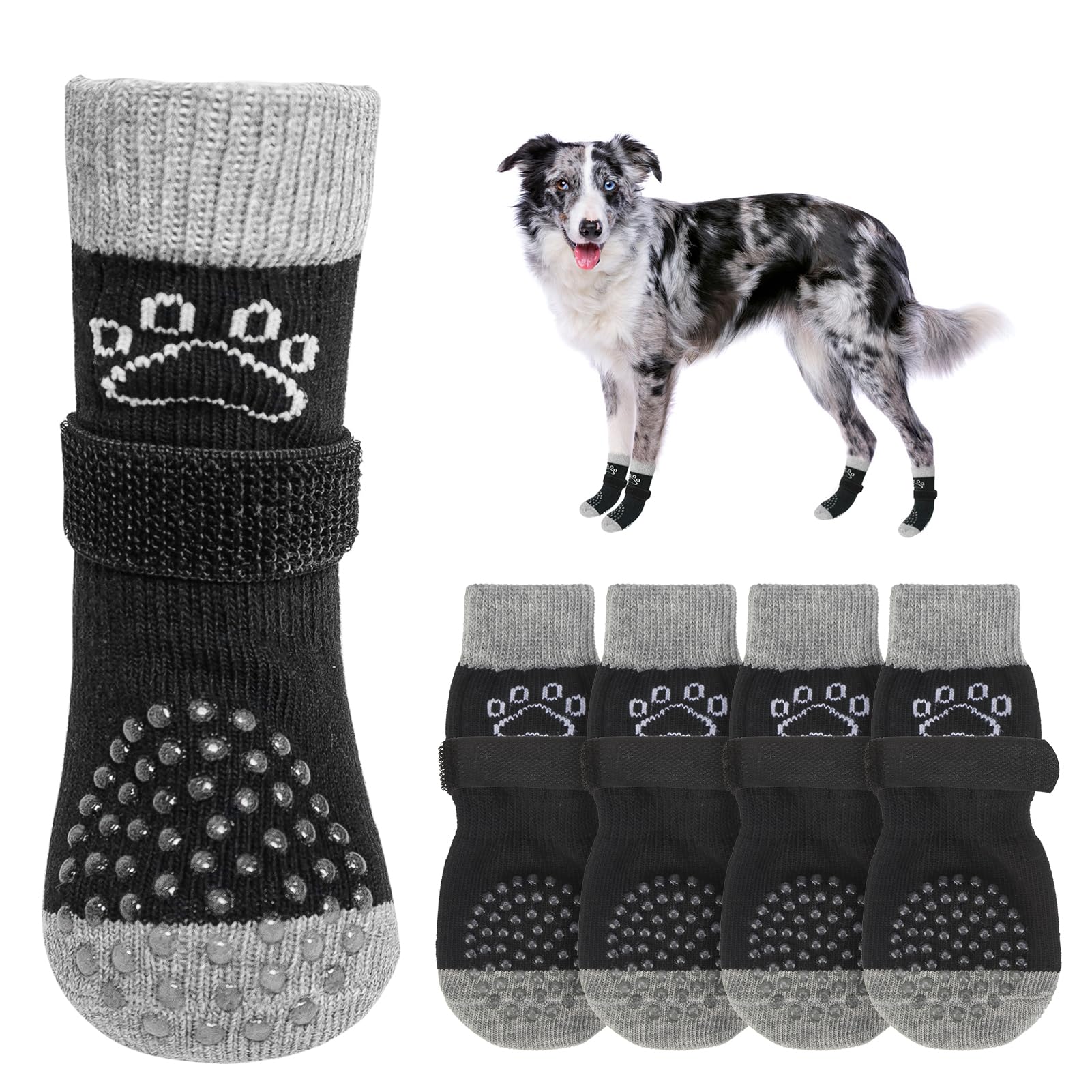 SCENEREAL Dog Socks to Prevent Licking Paws for Hot/Cold Pavement Anti Slip, Dog Shoes for Hardwood Floors, Dog Boots & Paw Protectors with Grippers