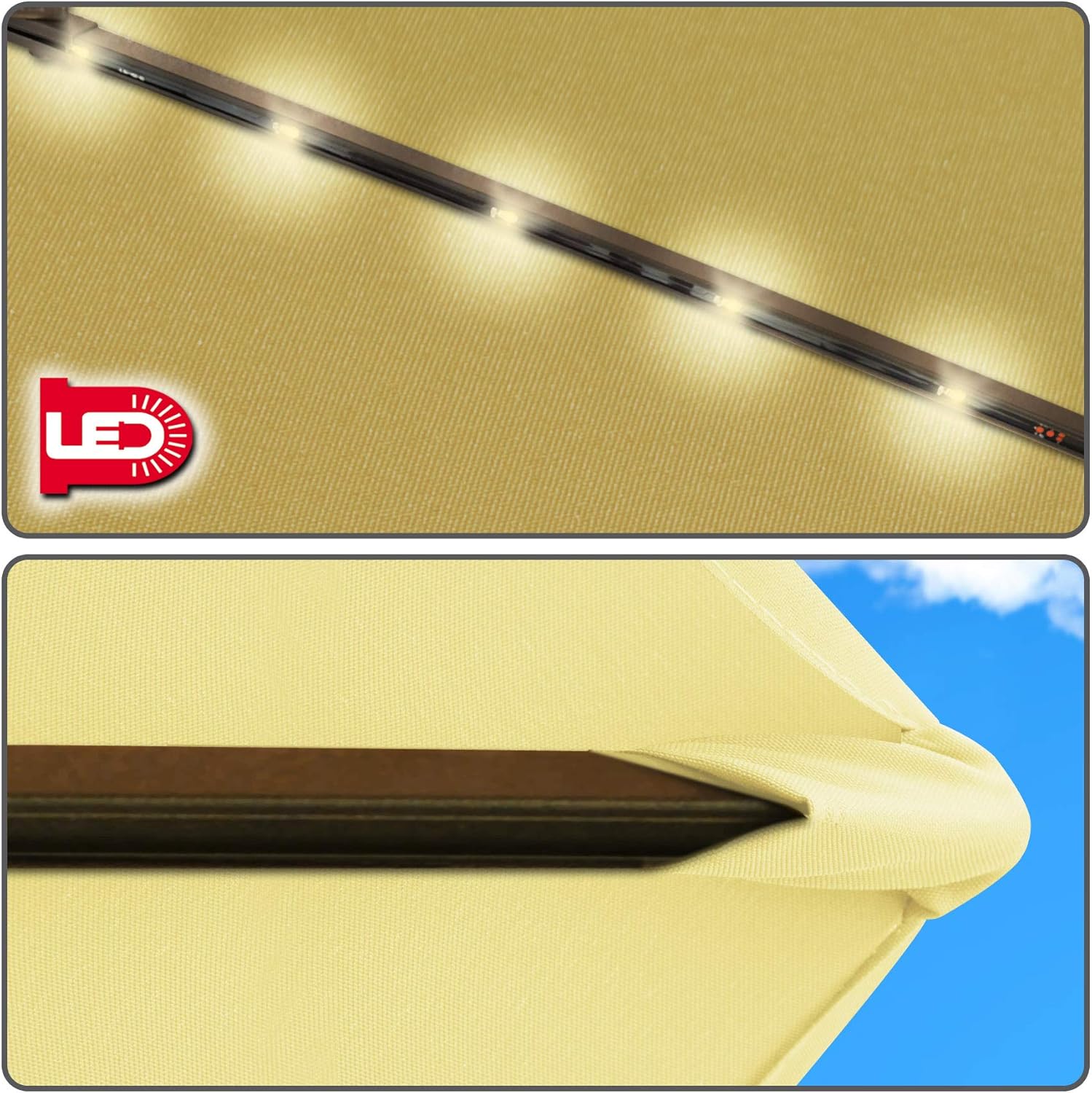 Strong Camel 10ft Solar Powered LED Lighted Patio Umbrella Outdoor Outdoor Market Table Sunshade w/Tilt Adjustment (Beige)