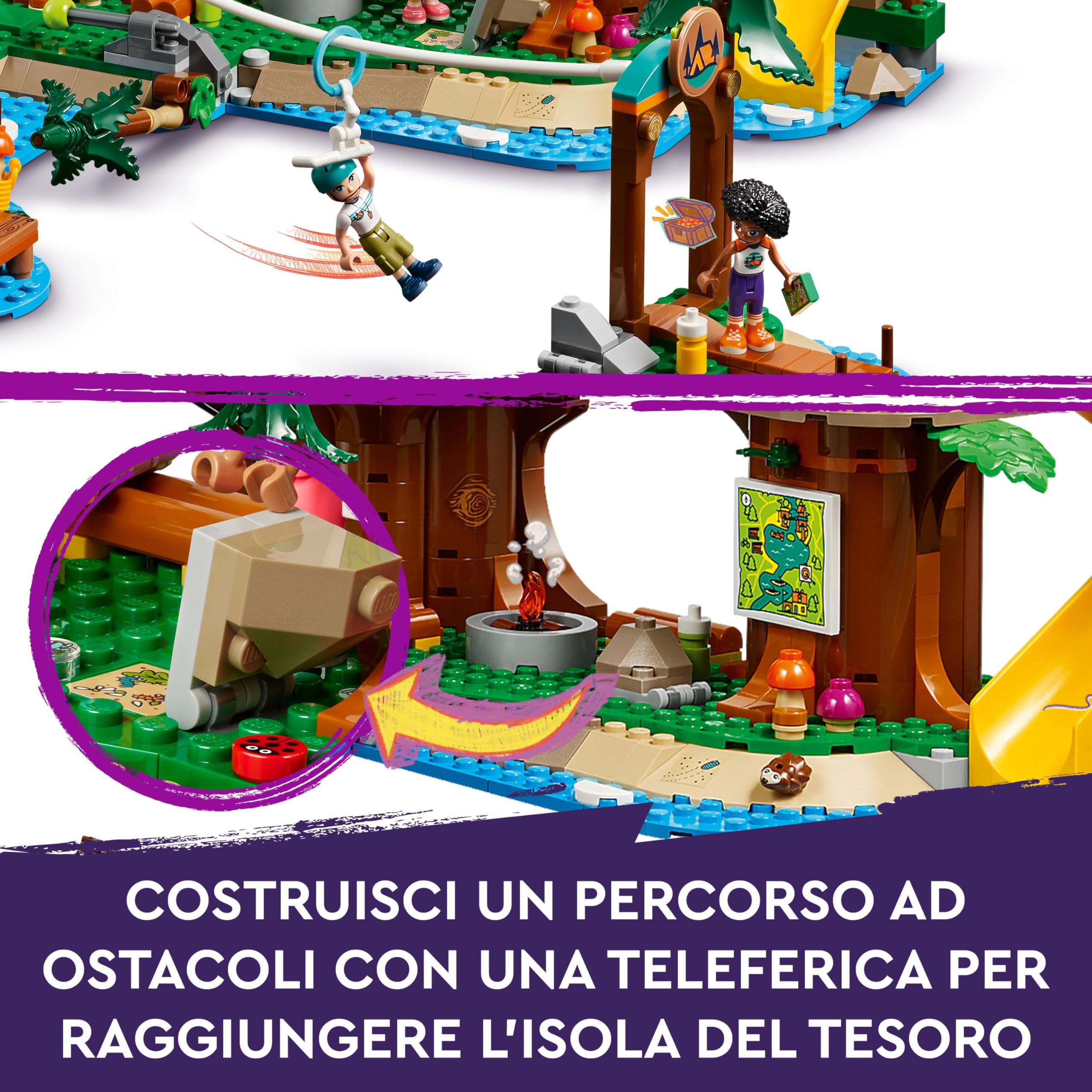LEGO Friends La Casa sull’Albero al Campo Avventure, Gioco Educativo per Bambine e Bambini da 8 Anni con Casa da Costruire, 5 Mini Bamboline e 5 Animali Giocattolo, Idea Regalo di Compleanno 42631