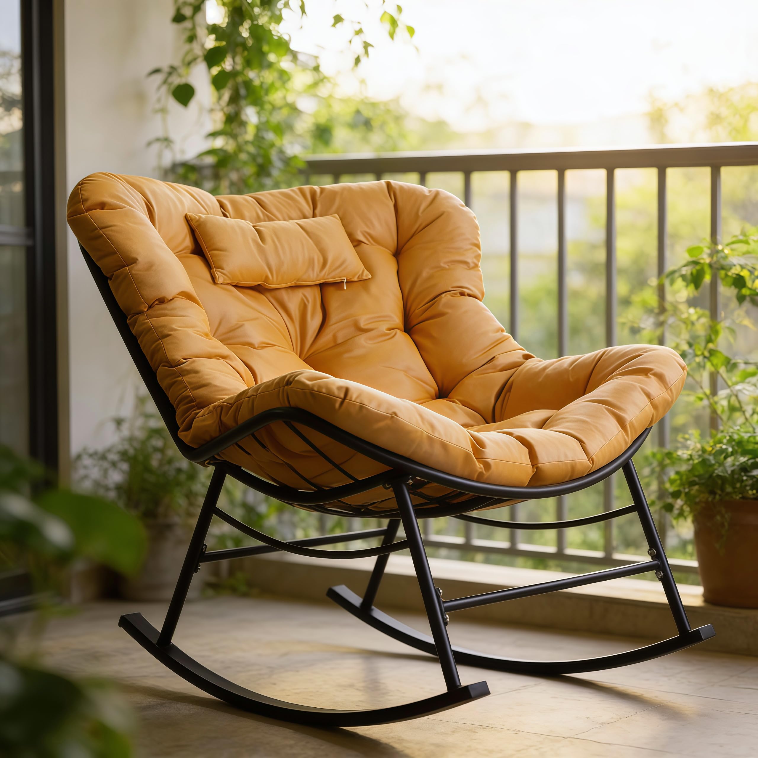 CCLIFE Schaukelstuhl Schaukelsessel Extra groß Wohnzimmer Relaxstuhl Kopfstütze Belastbarkeit Bis 150kg Orange