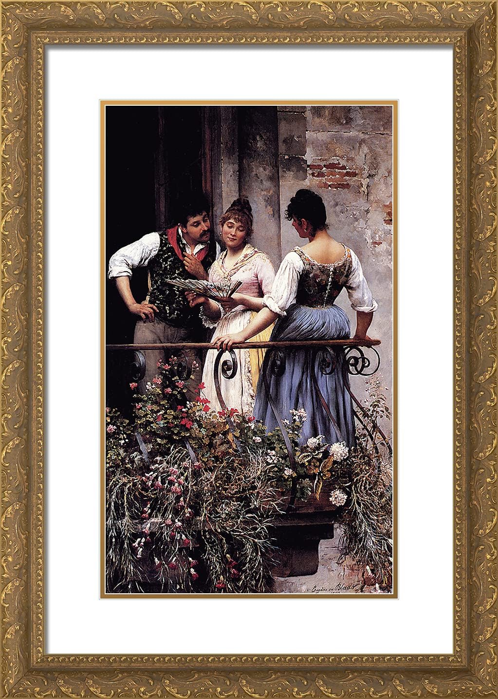 ArtDirect De Blaas, Eugene 18x24 Gold Ornate Framed Art Print with Double Matting Titled: On The Balcony-ARC-06318