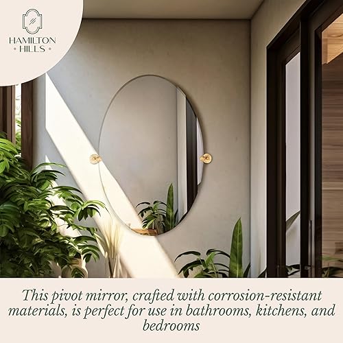 Miniatura 4 de Hamilton Hills - Espejo ovalado grande con anclajes de pared de cromo pulido - Espejo de pared ajustable con respaldo, movible e inclinable, plateado