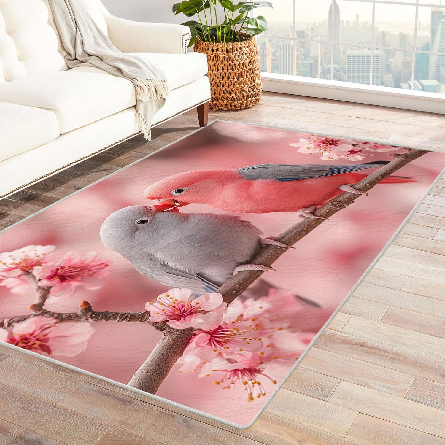 Tapis de salon 3D grand modèle fleurs roses et animaux moderne pour cuisine 60x90cm