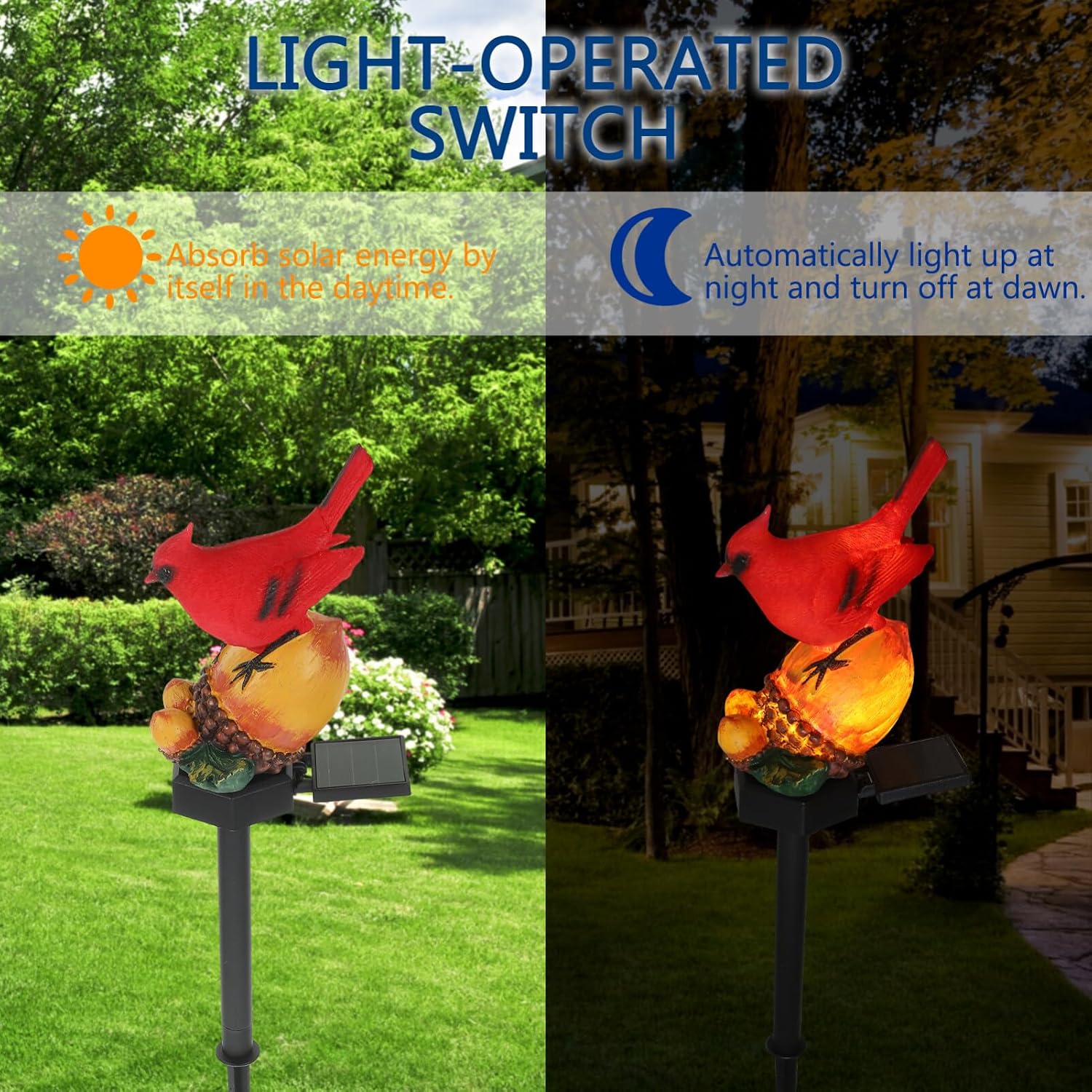 Didiseaon Red Cardinal Yard Stake, Solar Cardinal Garden Decor Bird Figurine with Nuts Solar Light Outdoor Stake Patio Yard Lawn Porch LED Pathway Christmas Decorations