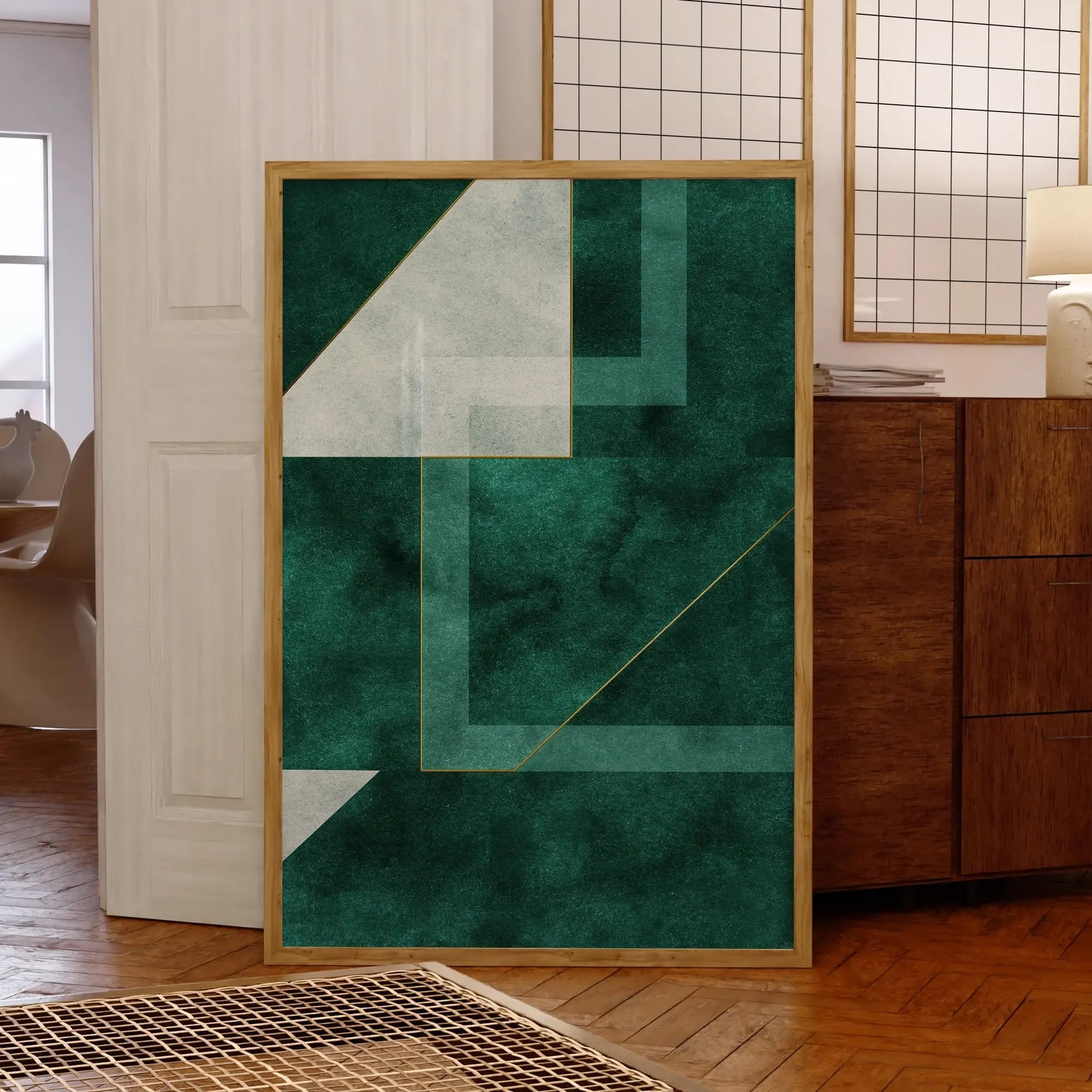 Impression sur toile abstraite géométrie verte émeraude grand format - 8