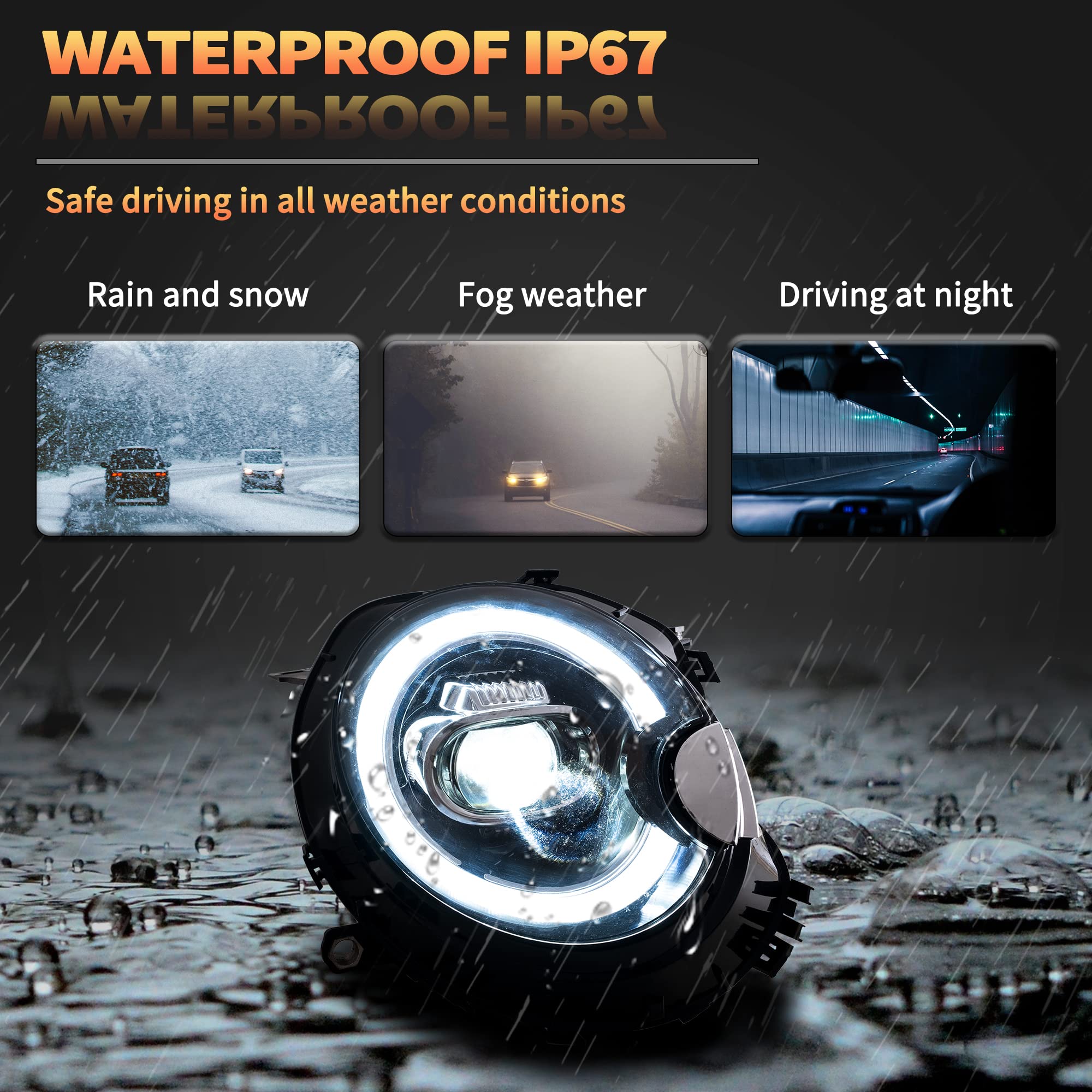 VLAND Scheinwerfer Kompatibel für Mini Cooper R55 R56 R57 R58 R59 2007-2013, Mit E-Prüfzeichen,1 Satz