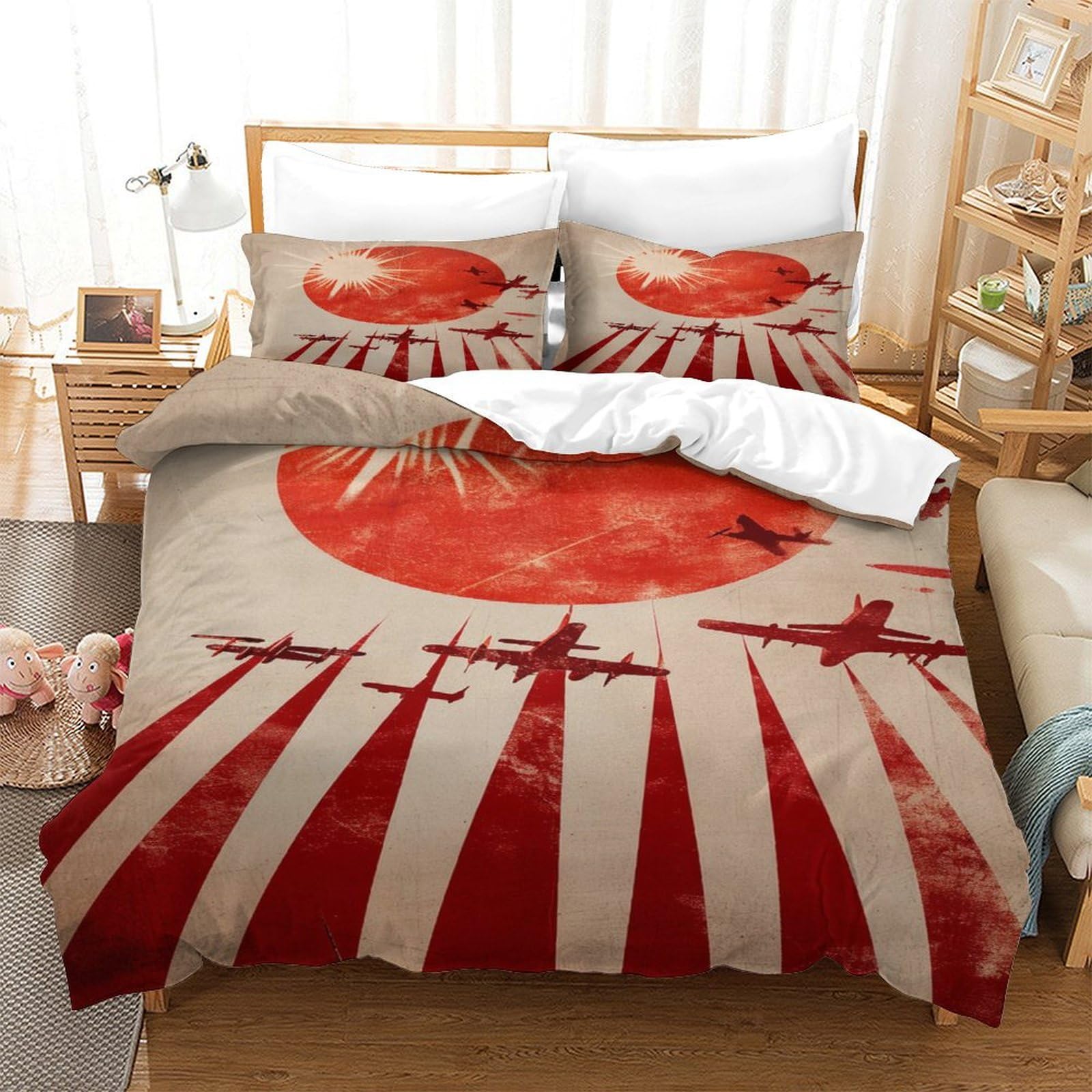 P1s9u7w5y Aircraft 3D Printed Sunrise Plane Pattern Microfiber 3Pcs Duvet Cover Set Sunbeam Bedding Set Double（200X200cm）