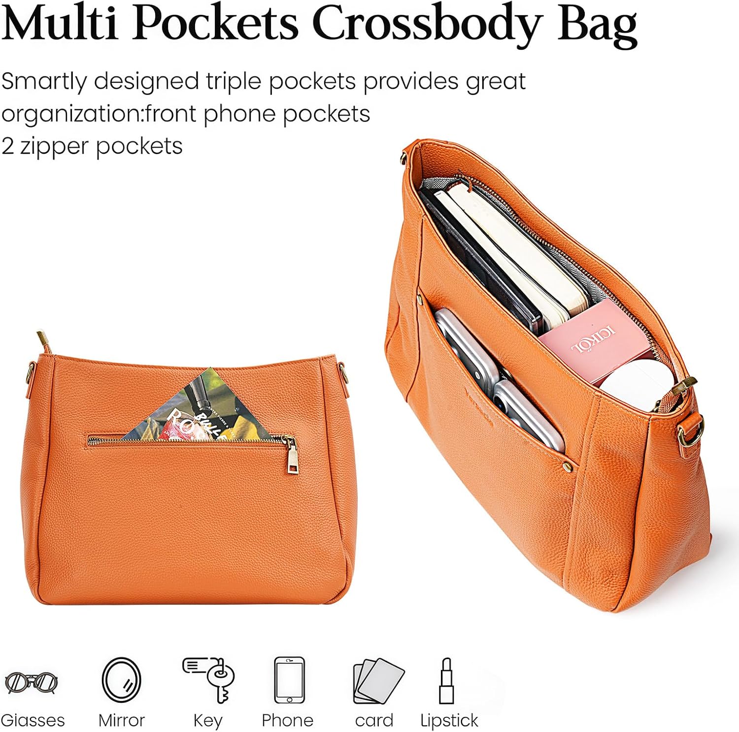 Genuine Leather Hobo Crossbody Bags for Women Retro Leather Purses Handbags|Built-in Tracker Tag&RFID Blocking Card Slots
