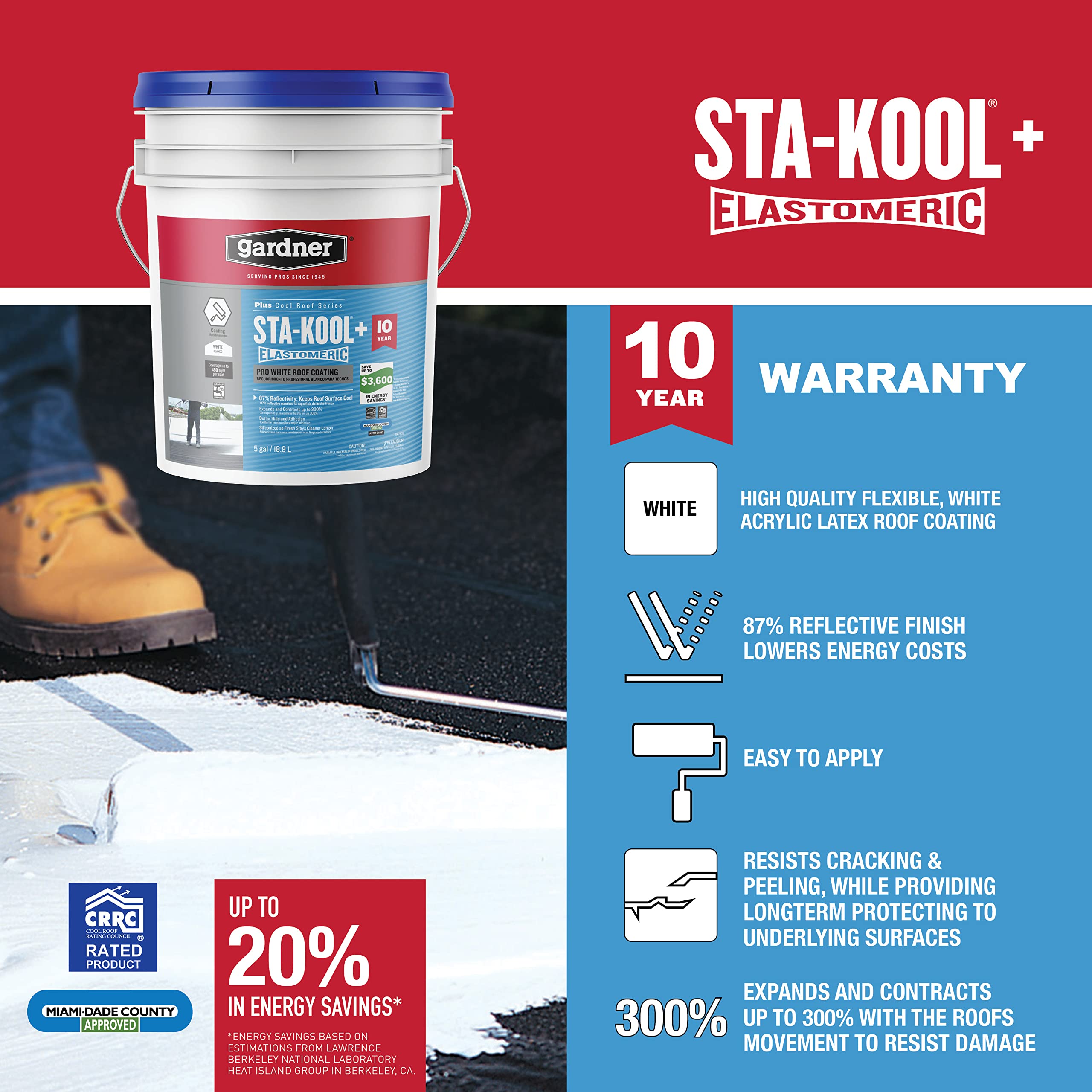 Sta-kool Sk-7805 Elastomeri Roof Coating, White, Ul Classified, 5 Gallon
