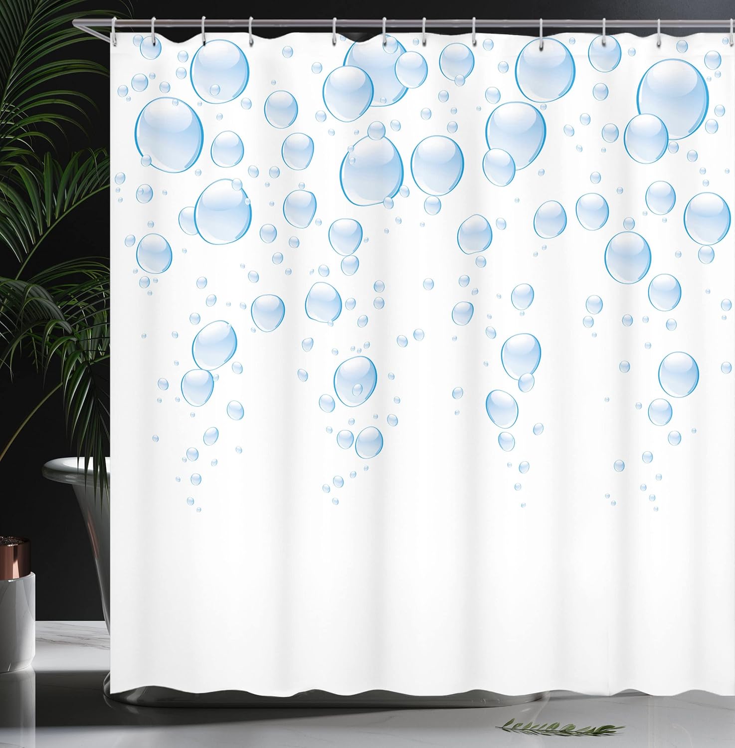 Ambesonne Abstract Shower Curtain, Rain Water Drops Bubbles Liquid Purity Crystal Circles Picture, Cloth Fabric Bathroom Decor Set with Hooks, 69" W x 70" L, Pale Blue White