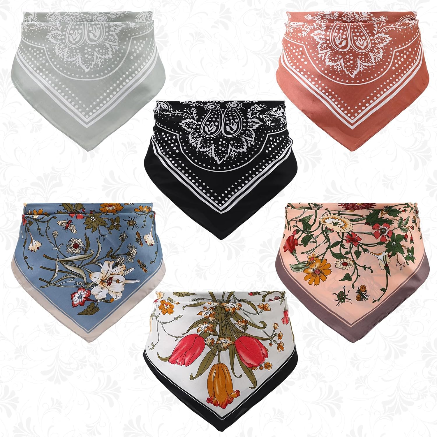 JATEBI 6 Pcs 27'' Square Head Scarves for Women Silk Like Lightweight Bandana Scarf with Paisley and Floral Patterns - Image 7