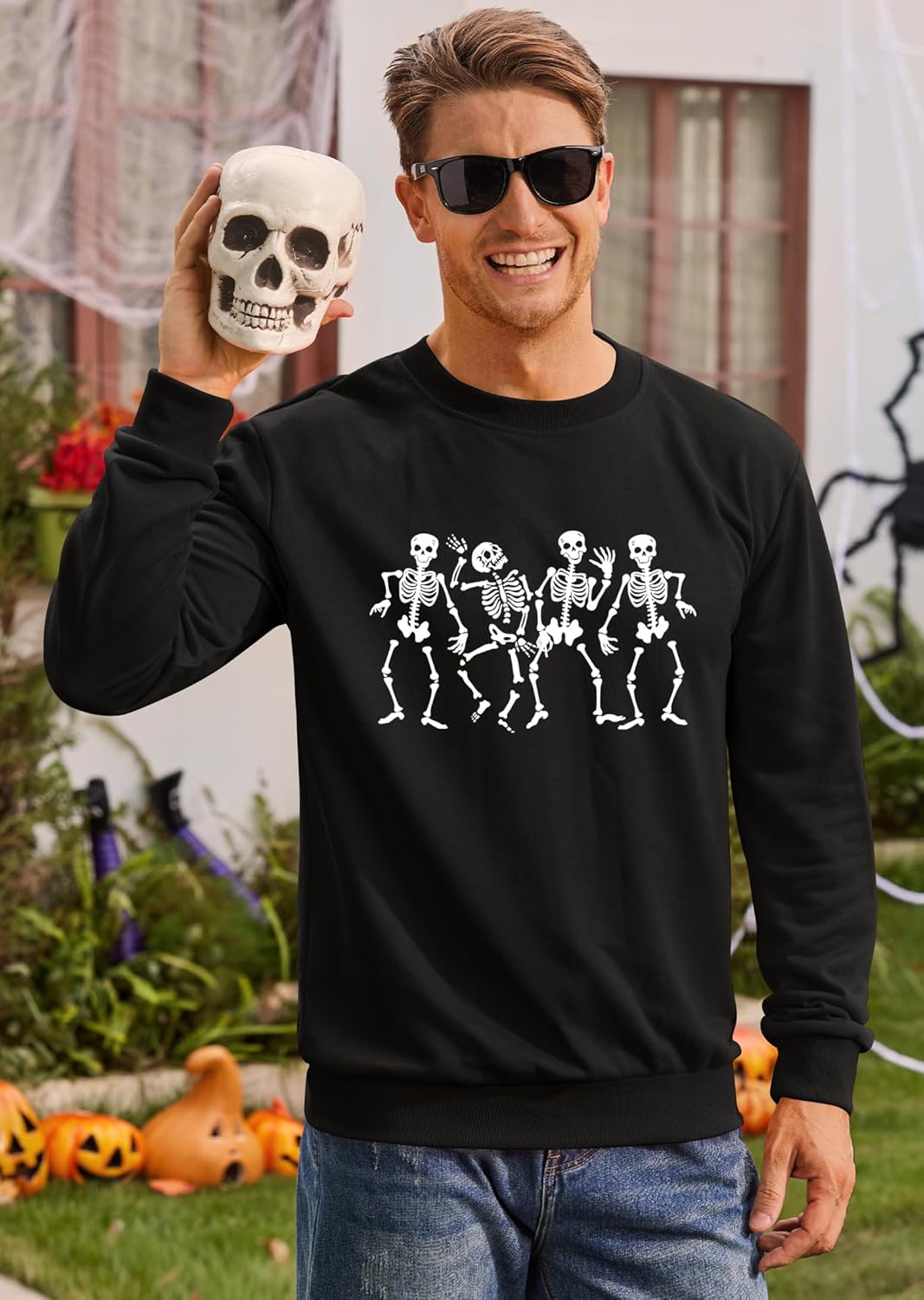Arvilhill Men's Pumpkin Face St. Patrick's Day Novelty Crewneck Long Sleeve Shirt Top Fashion Long Sleeve Tee Shirt 3XL