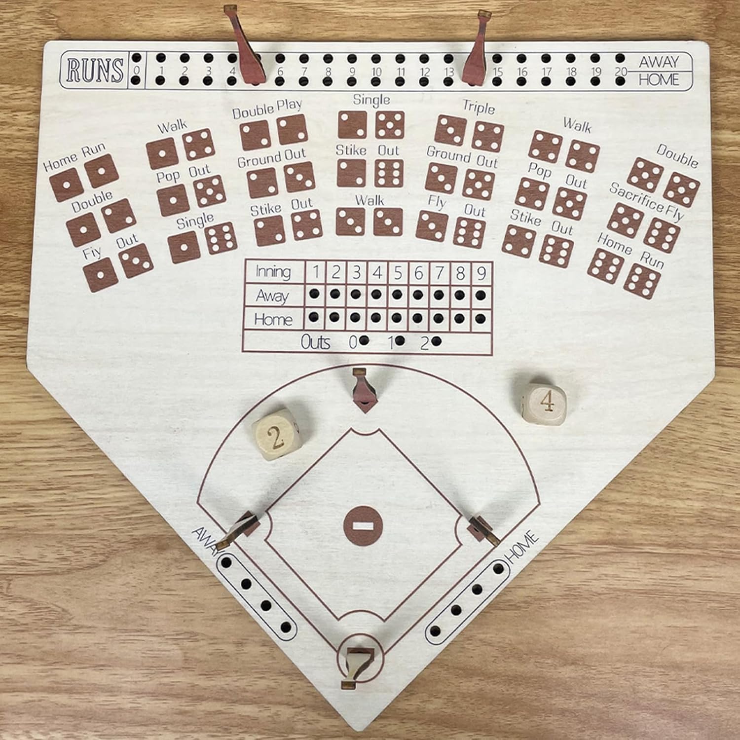 2026 Baseball Board Game, Baseball Dices Board, Wooden Baseball Travel Game with Baseball Bat, Baseball Game and Indoor Table Game for Family