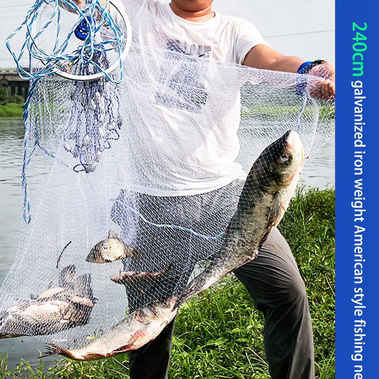 Red de Pesca con Disco Volador y plomada Red de Malla de Nylon Lanzamiento a Mano para Pesca de Noche al aire