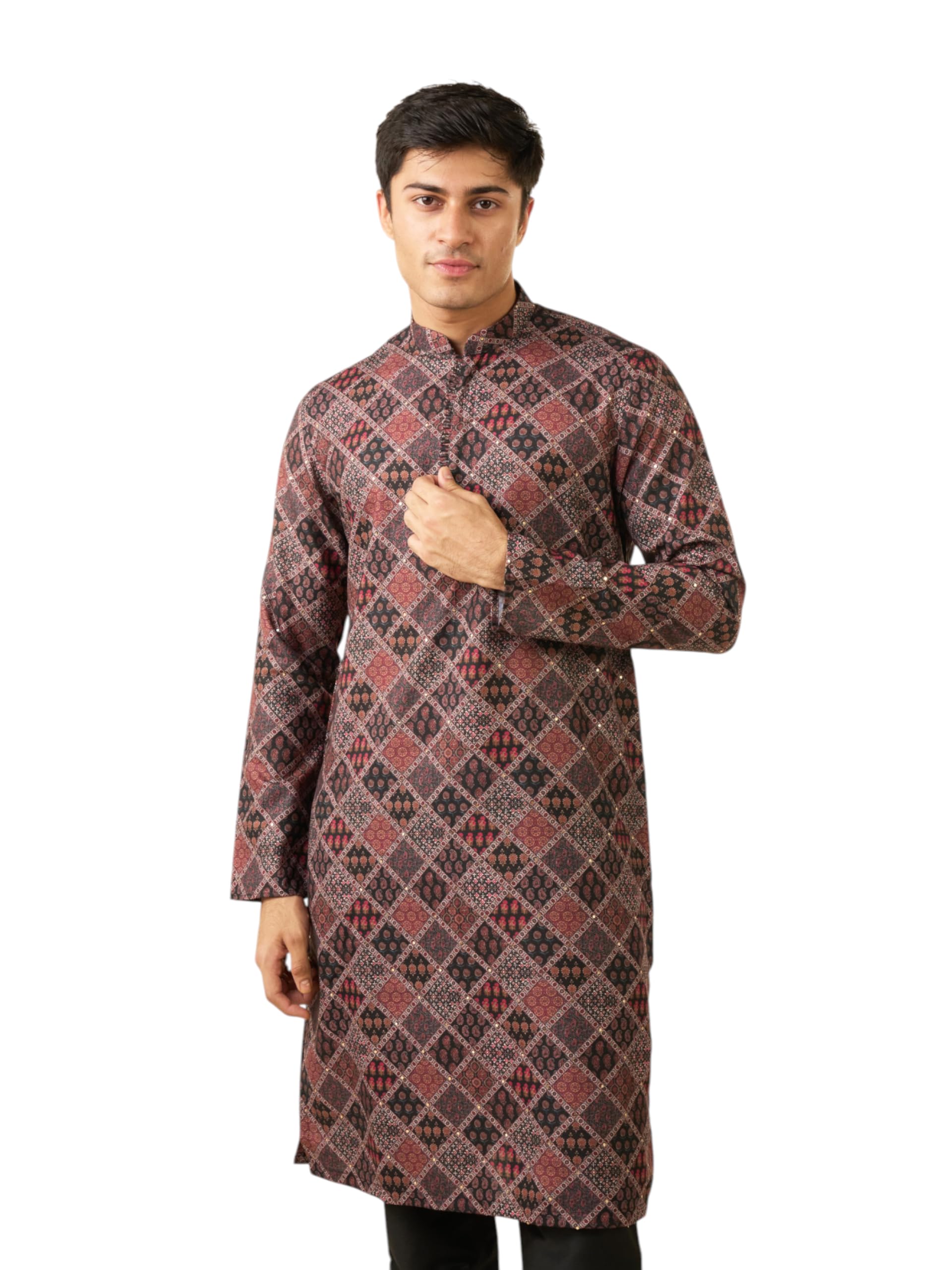 diwas by manyavar Men's Cotton Blend Ethnic Motifs Patchwork Printed Kurta (1pc)-picture-22