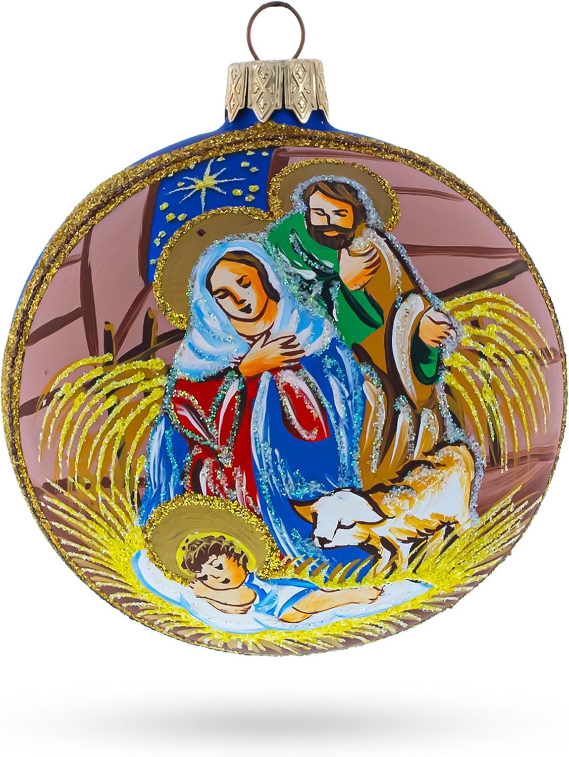 Peaceful Jesus Baby Asleep Nativity Glass Ball Christmas Ornament 3.25 Inches